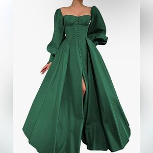 Womens Long Puffy Sleeve Prom Dresses Princess Ball Gown (US 16)